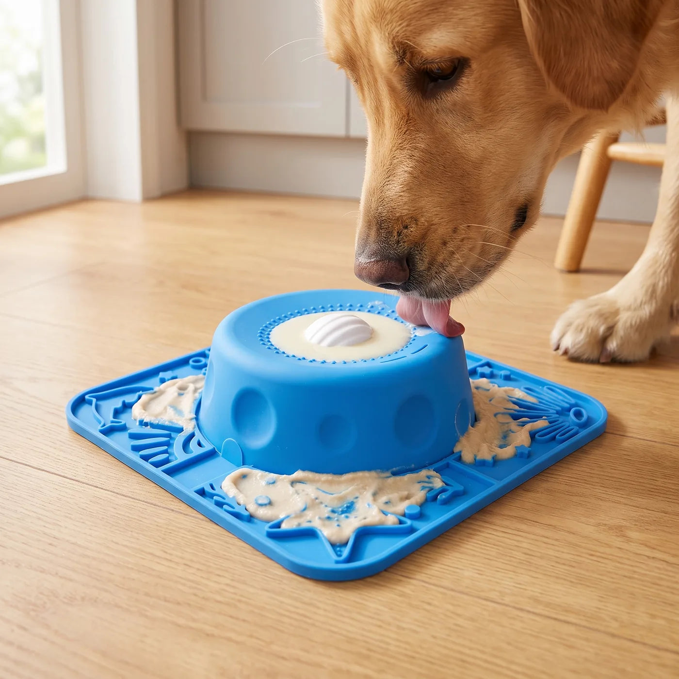 A dog eating unattended