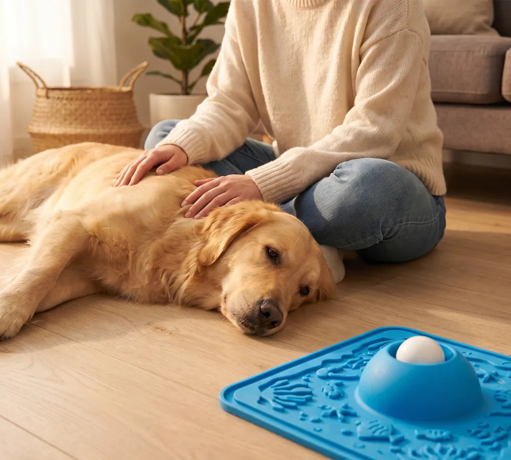 A relaxed dog and owner