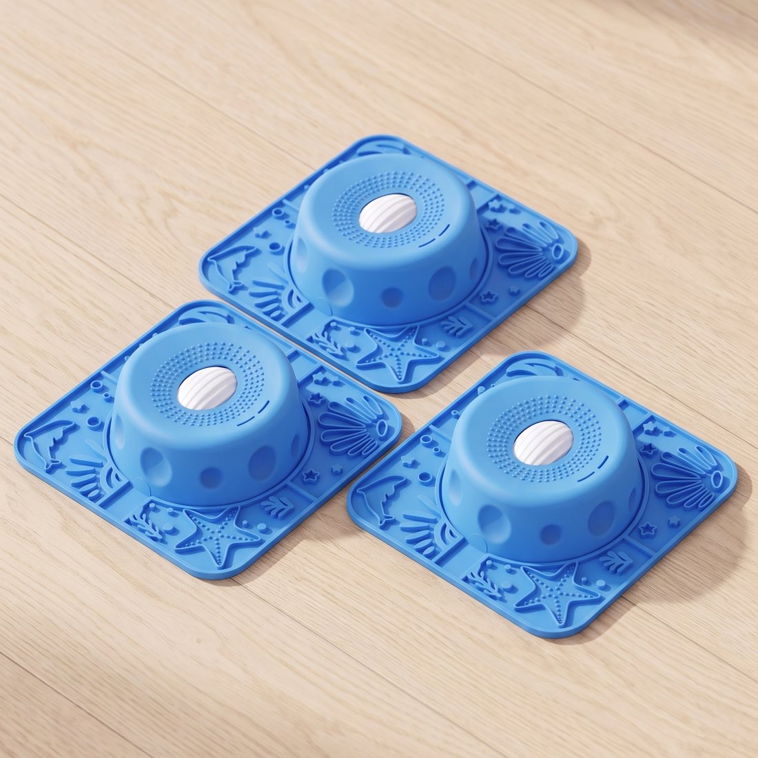 Three blue Lapwell mats