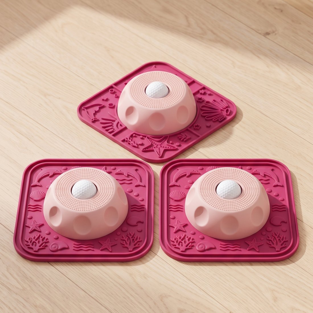 Three pink Lapwell mats
