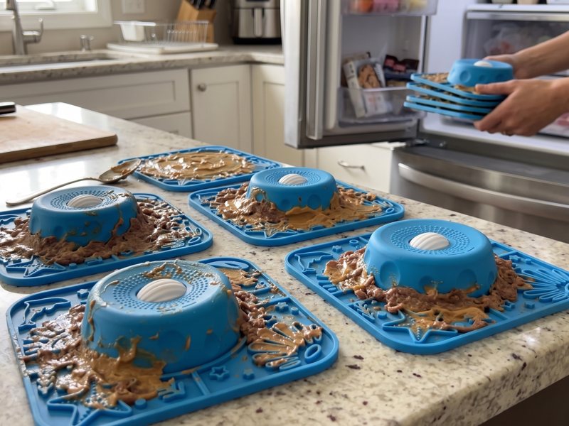 Sunday Batch: Wet food loosened with warm water. Make four, freeze them.
